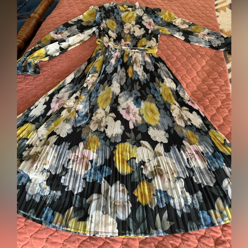 Flying Tomato Muted Floral Art Dress Accordian Skirt